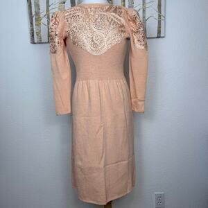 Vintage 80s Pat Sandler for Wellmore Santana Knit Applique Sweater Dress Peach 8